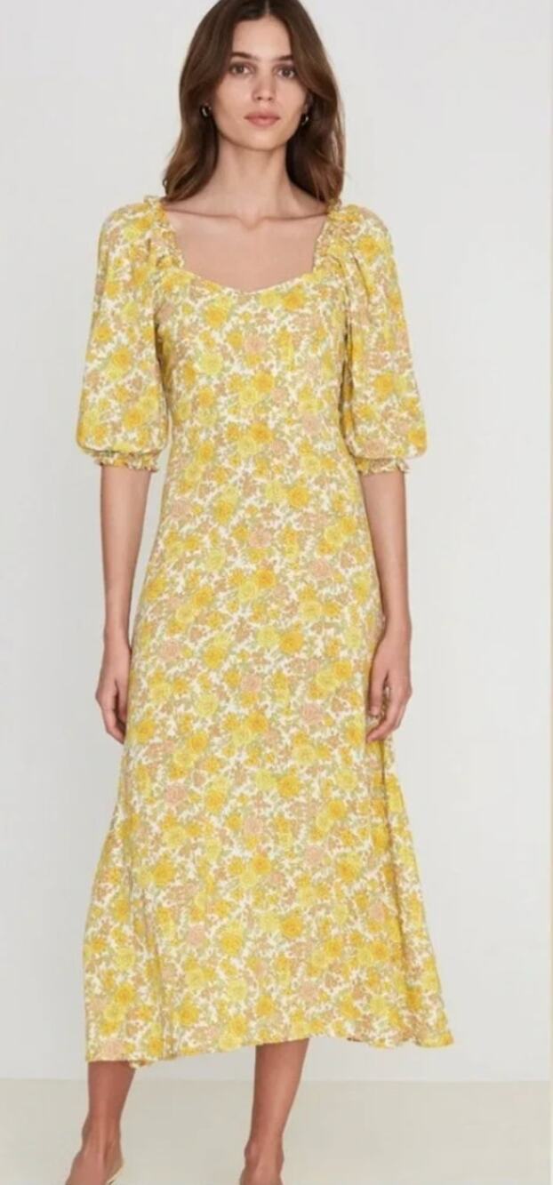 NWT Faithfull The Brand Bronte Midi Dress Grey Garden Floral Midi Dress Size 6